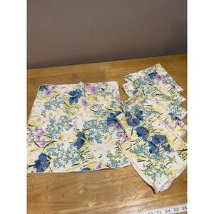 Vtg Floral Cloth‎ Napkins Tulips Flowers Cottage 17"X17" Set Of 6 Spring Garden